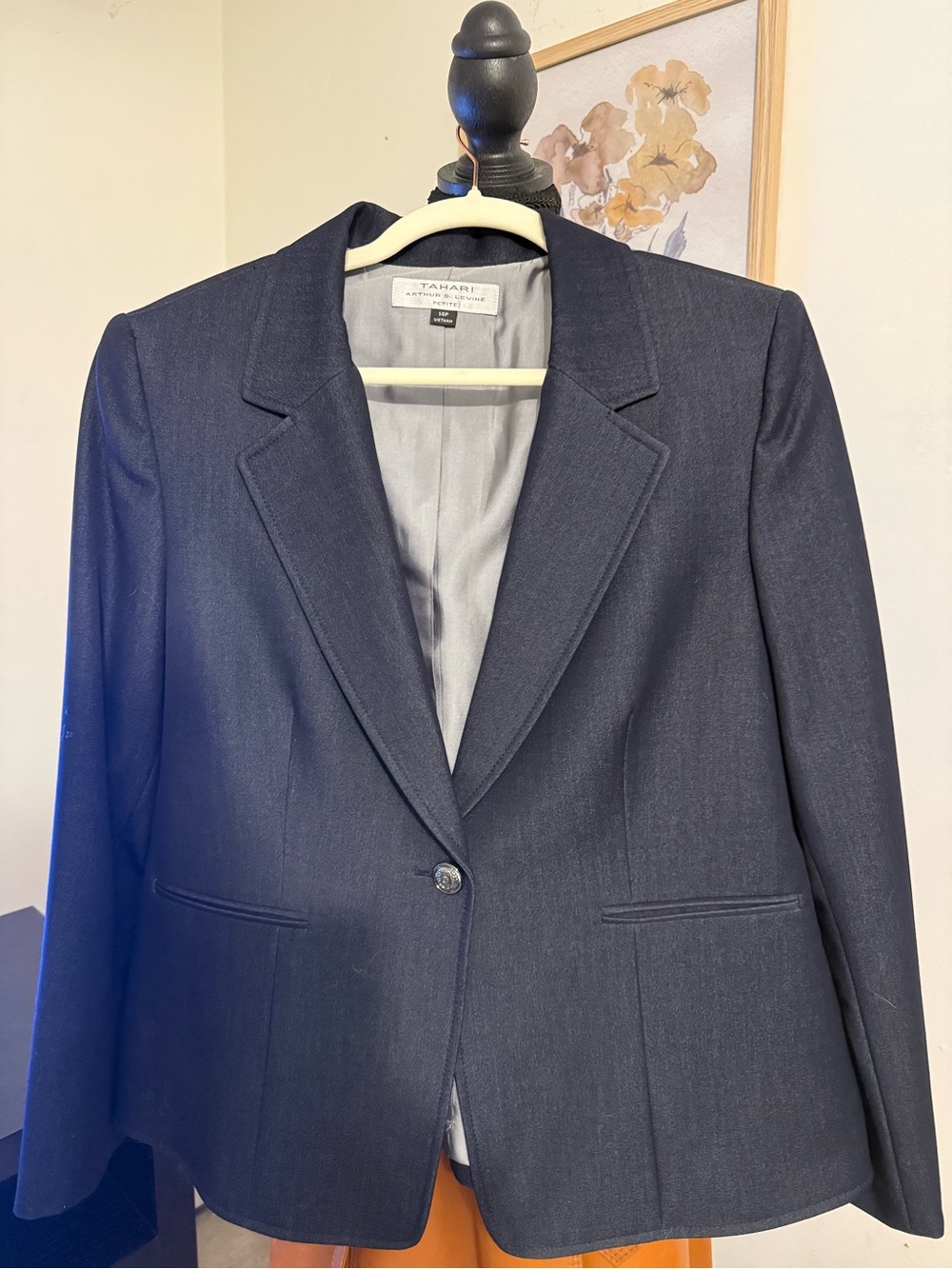 Tahari Arthur S Levine Navy Tailored Blazer Jacket Petite 14P